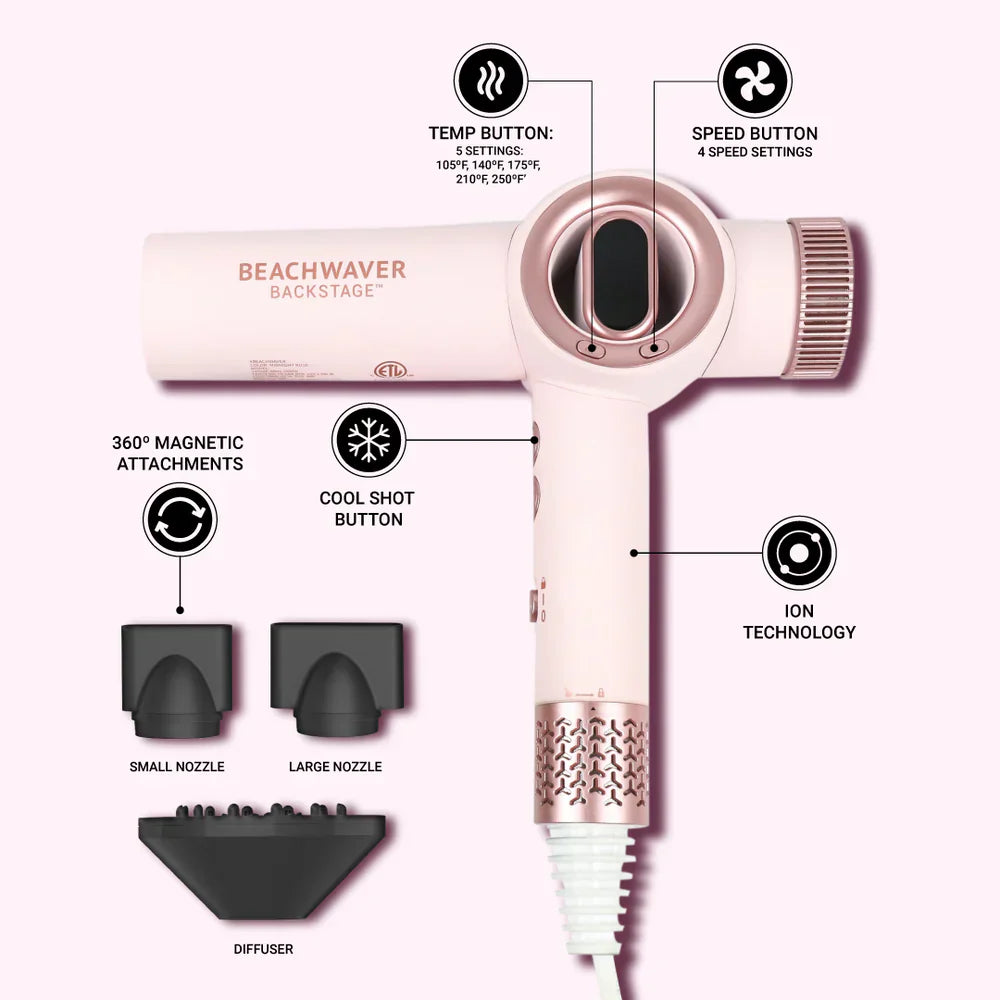 Beachwaver - Pink Rose Gold Backstage Hair Dryer